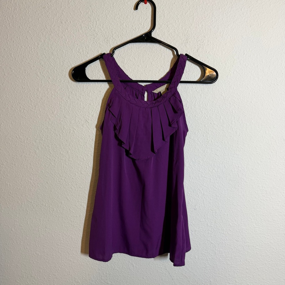Banana Republic Purple Pleated Braided Neckline Sleeveless Blouse Petite XXS
